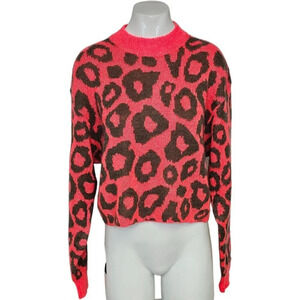 Aritzia TNA Utica  Animal Print Mohair Blend Fuzzy Crew Neck Cropped Sweater XXS